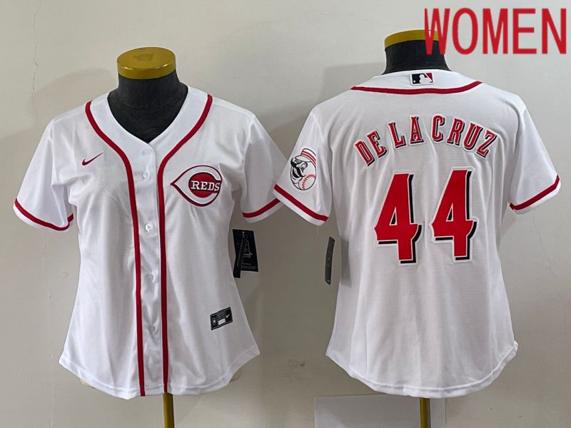 Women Cincinnati Reds #44 De La Cruz White Nike 2023 Game MLB Jersey1->women mlb jersey->Women Jersey